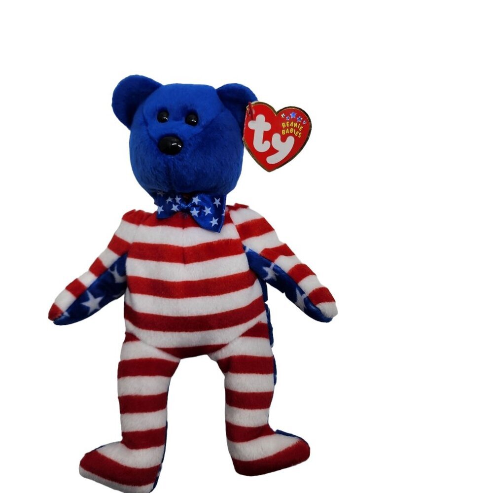 NEW Ty Beanie Babies Liberty Bear Plush Unisex Small Blue Red White Stars Stripe